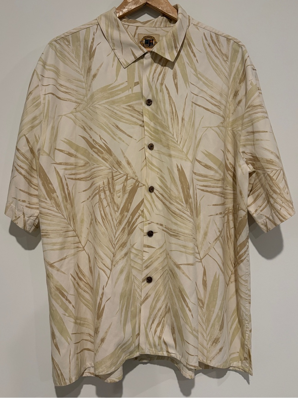 VTG Pusser's L Beige Silk Cotton Palm Leaf West Indies Vintage Hawaiian Shirt